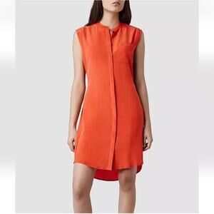 All Saints Luna Silk Crepe de Chine Midi Sleeveless Dress Red/Burnt Orange 6